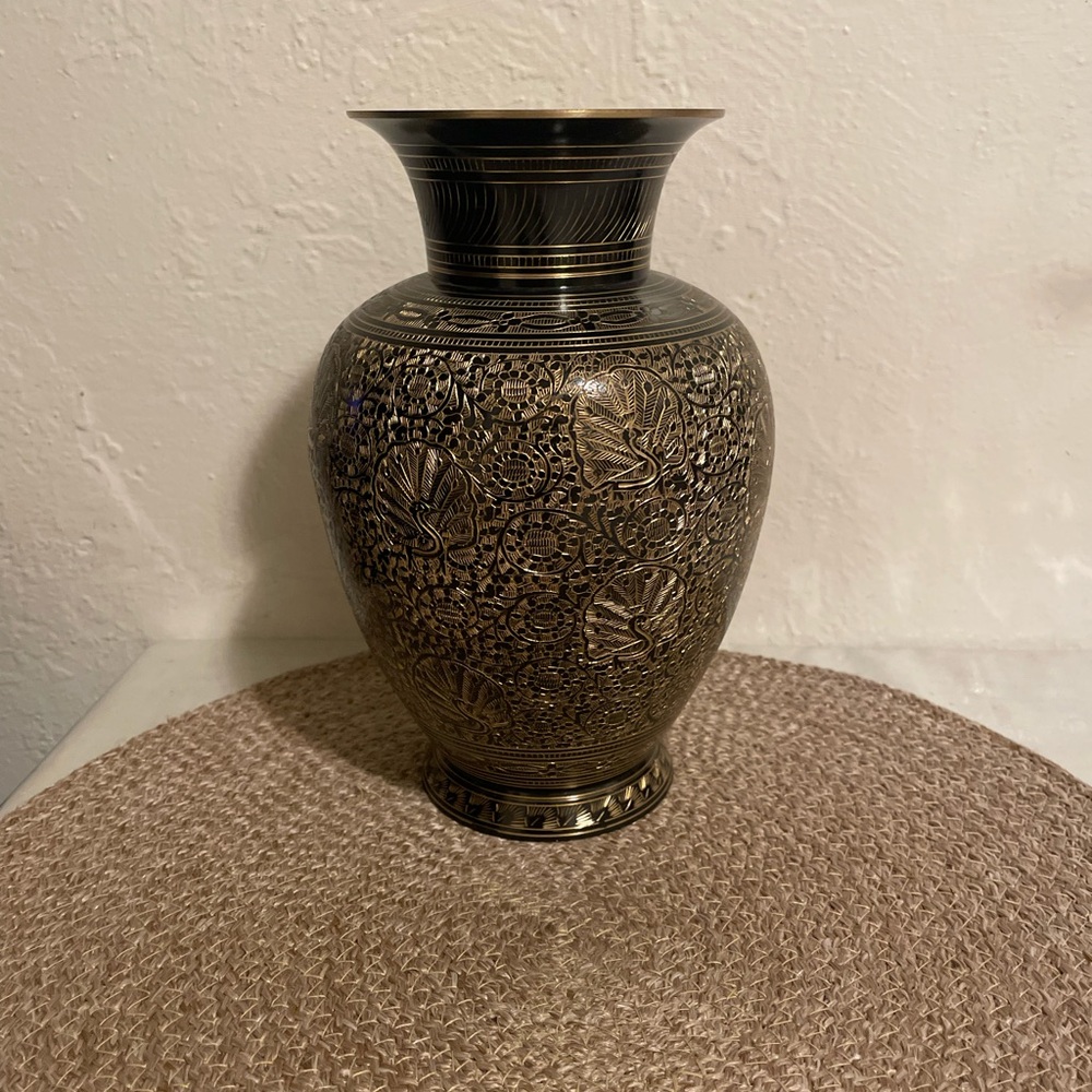 Intricately Designed Black and Gold Vase